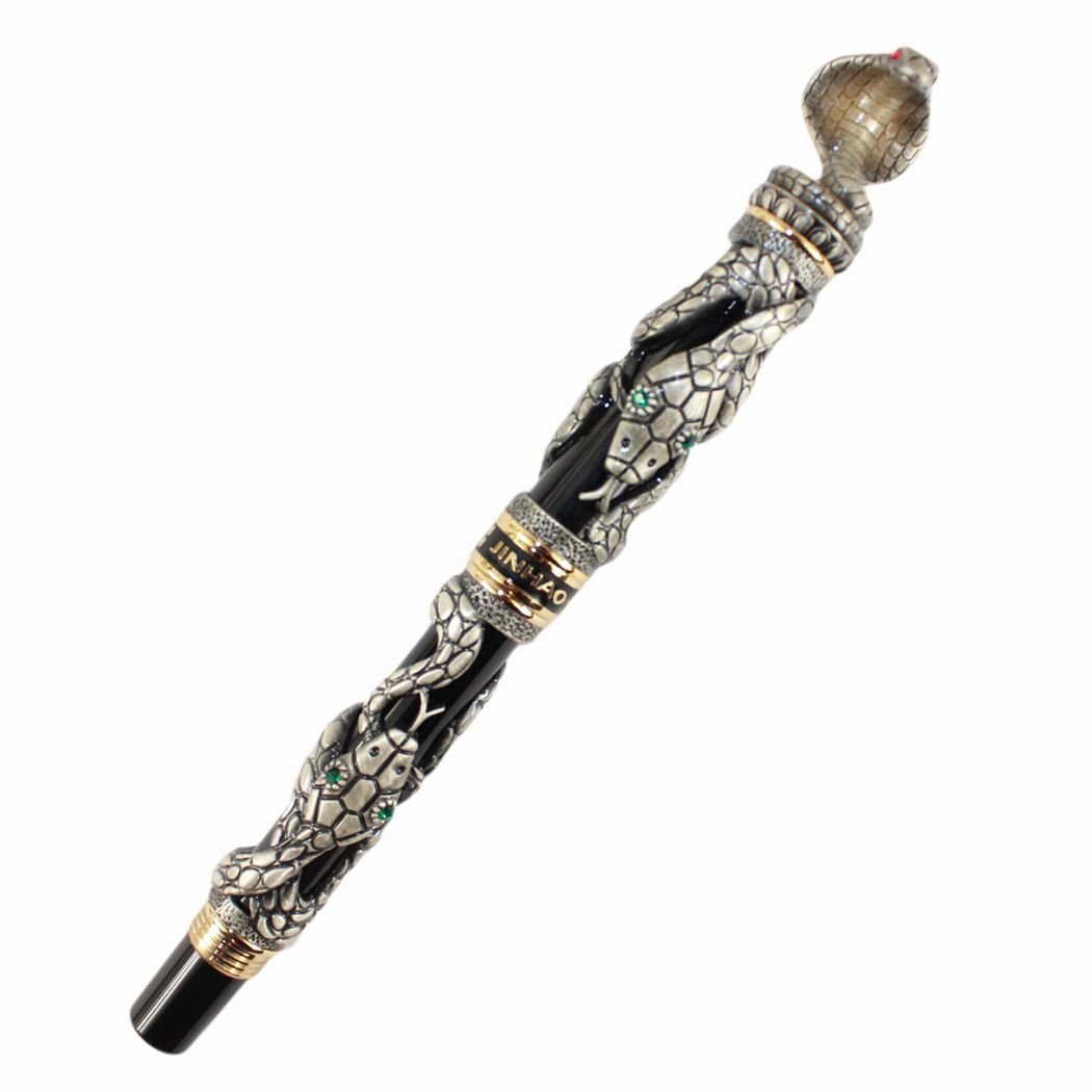 Amazon | Gullor 万年筆黒とアンティークの銀の蛇 3 D パターン、中